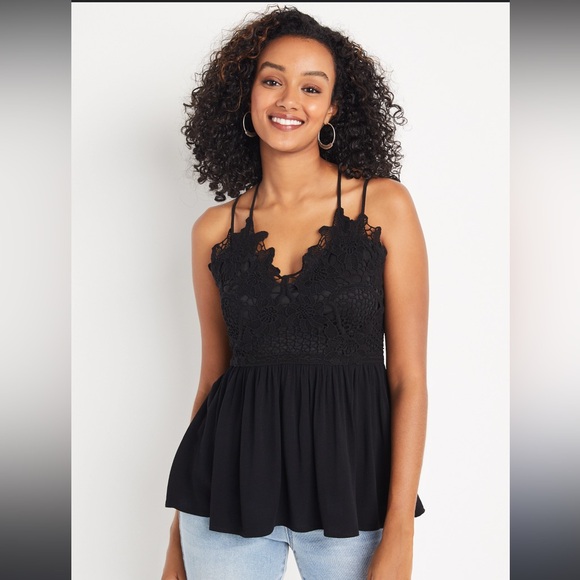 Maurices Tops - Women’s Maurices Black Lace Tank Top w/ Criss Cross Details NWT